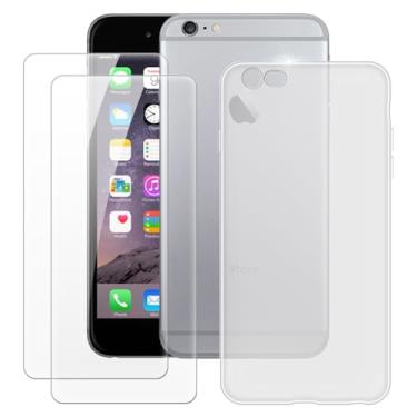 Imagem de MILEGOO Capa para iPhone 6 Plus + 2 peças protetoras de tela de vidro temperado, capa de TPU de silicone macio à prova de choque para iPhone 6S Plus (5,5 polegadas) branca