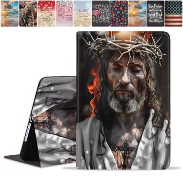 Imagem de FQTBCEARI Capa para Samsung Galaxy Tab S6 Lite 10,4 polegadas 2022/2020 (SM-P613/P619/P610/P615), capa fina de couro PU, suporte ajustável com capa para despertar/hibernar automaticamente, Jesus