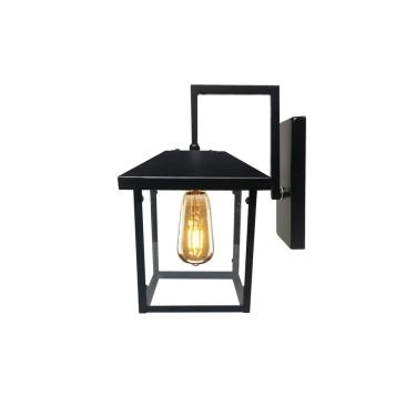 Imagem de Luminária de parede Lanterna de vidro de ferro preto geométrico rústico