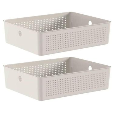 Imagem de Kit 2 Caixas Organizadoras Flow Bege 34x27x9cm Cesto para La