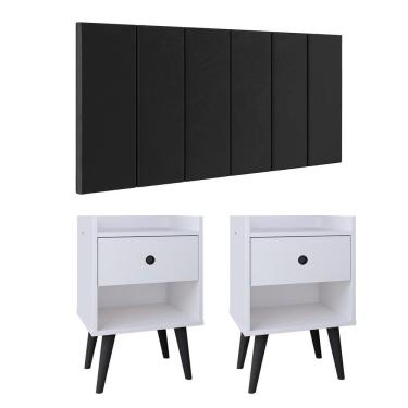 Imagem de Kit 2 Mesinhas Decore Branco Nicho Porta Objetos Cabeceira Suspensa Júlia Cama Box Casa...