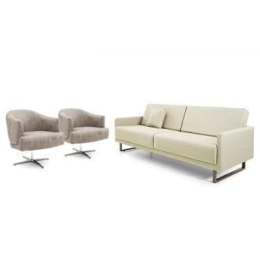 Imagem de Conjunto Sofá e 2 Poltronas Herval Young, Bege e Marrom Claro