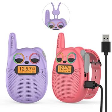 Imagem de QNIGLO Q136 Rádio Walkie Talkie longo alcance, 10 tons de chamada, andar de bicicleta acampar, presentes do festival para meninas meninos, brinquedo walkie talkie legal (Vermelho Roxo)