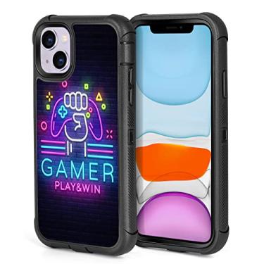 Imagem de Capa para iPhone 13 Capa para iPhone 14 Gamer Play Game Win Design para homens e meninos, 3 camadas de plástico rígido resistente à prova de choque + capa de proteção de corpo inteiro de borracha de silicone para iPhone 13/14