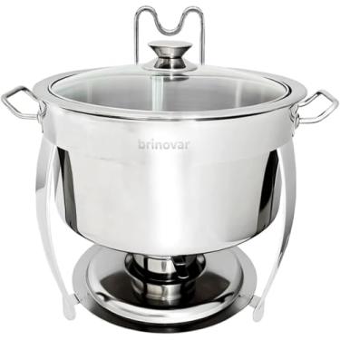 Imagem de Rechaud Redondo Banho Maria 8 Litros Aço Inox Com Tampa De Vidro Diversas Cores - Brinovar (PRATA)