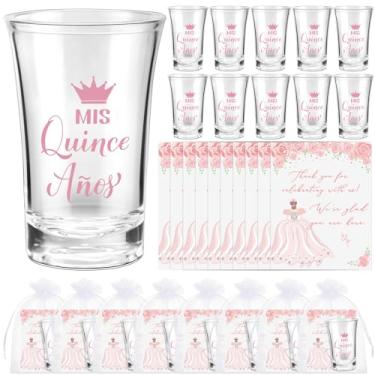 Imagem de Havawish Lembranças de festa de quinze anos para convidados Quinceanera copos de acrílico transparente cartões de agradecimento com sacos de organza Mis Quince Anos Sweet 15 lembrancinhas de festa de