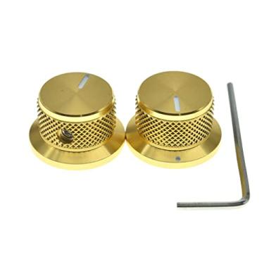 Imagem de KAISH 2 puxadores de potenciômetro de alumínio de 1/4 de polegada universal botão de controle de sino com parafuso de fixação para guitarra/baixo/amps/pré-amplificadores dourado com indicador