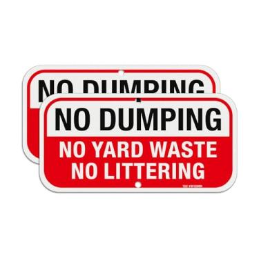 Imagem de T&R Placa No Dumping No Yard Waste No Littering – Pacote com 2 – 30,5 x 15,2 cm, sem ferrugem, refletora de alumínio 040 – Proteção UV, à prova d'água, à prova de intempéries e resistente a