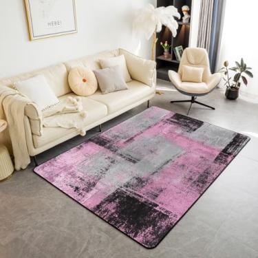 Imagem de Erosebridal Tapete rosa e cinza, 12 x 18 cm, para sala de estar, rosa, cinza, preto, aquarela ombré, tingido, para meninas e mulheres, tapetes abstratos, hippie, pintura a óleo, tapete antiderrapante