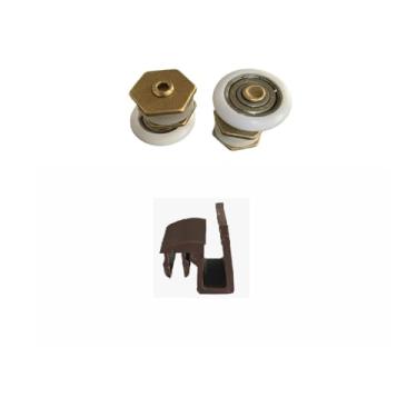 Imagem de Kit com 2 Roldanas Excêntricas de Latão e 1 Guia Deslizante em Nylon para Box de Vidro Temperado 8mm – Fácil Instalação, Cores Branco, Preto, Bronze e Cinza – Alta Durabilidade