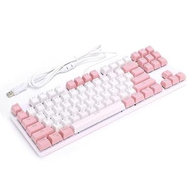 Imagem de Teclado, Teclado de Pc Teclado Mecânico Teclado Retroiluminado Teclado de Computador Teclado de Luz Mista para Casa e Escritório para Computadores Desktop e Notebook (Branco Rosa)