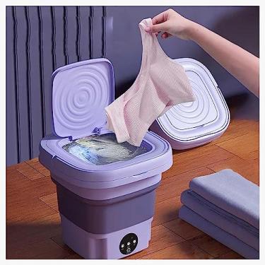 Imagem de Lavadora portátil pequena, máquina de lavar portátil 8L com centrifugação seca e tubo de drenagem, lavadora portátil para apartamento, trailer, viagem, roupa íntima, roxo