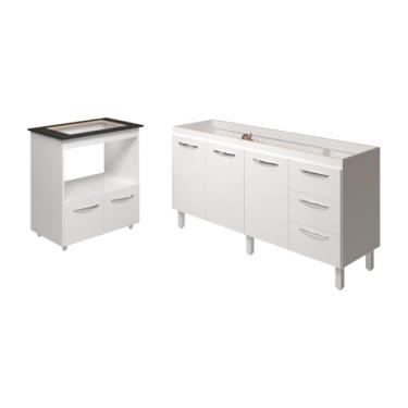 Imagem de Mobília Decor, Cozinha Balcão Armário Gabinete de Pia 150 cm Deise e Balcão Evelyn para Fogão Cooktop 4 Bocas Branco
