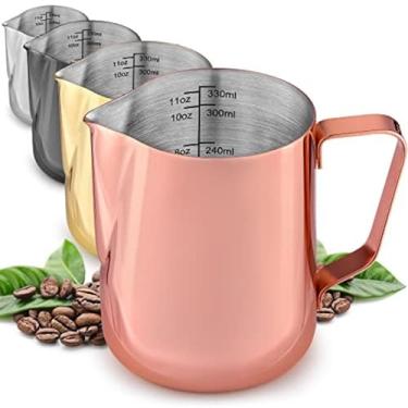 Imagem de Zulay Kitchen 12oz Stainless Steel Milk Frothing Pitcher - Milk Frother Cup - Easy-to-Clean Espresso Accessories - Easy-to-Read Creamer Measurements - Foam Making for Coffee (Rose Gold)