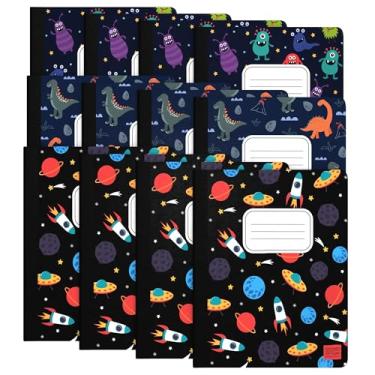 Imagem de ScribbleMate Caderno de composição fofo pautado largo, caderno de composição para crianças, caderno de composição pautado largo para meninos e meninas. 100 folhas, 200 pastas. 24,8 cm x 19 cm (pacote