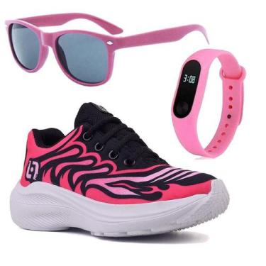 Imagem de Tenis Infantil De Amarrar Meninas Leve Desenhos LIGHT + Oculos Relogio
