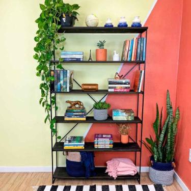 Imagem de Estante de Ferro e Madeira Industrial Ample 6 Prateleiras Tabaco e Pre