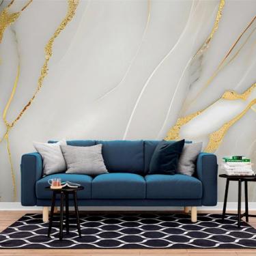 Imagem de Papel de Parede Painel 3D Mármore Branco Dourado 2,5M Revestimento Aut