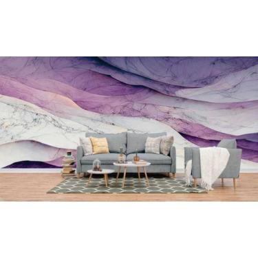Imagem de Papel de Parede Painel 3D Mármore Branco e Roxo 4M Viníl Revestimento 