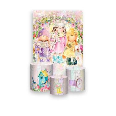 Imagem de Painel De Festa Vertical 1,50 x 2,20 + Trio De Capas Cilindro - Jardim
