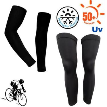 Imagem de Kit Manguito Pernito Proteção Termica Uv 50+ Ciclismo Bike Segunda Pel