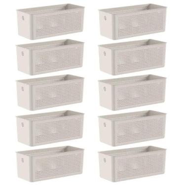 Imagem de 10x Cestos 6,6L Organizador OU Flow Bege 13cm x 15cm x 34cm