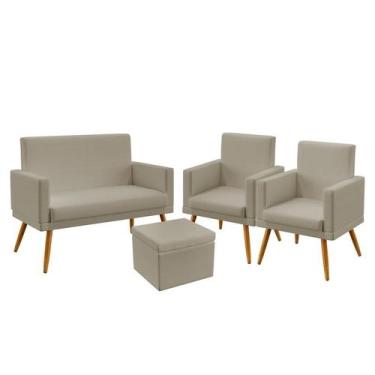 Imagem de Kit Poltrona Namoradeira e 2 Poltronas Vega Rodapé com Puff Quasar Cou