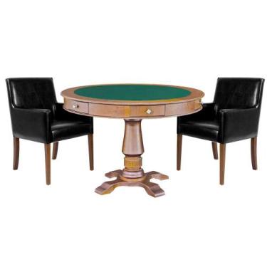 Imagem de Mesa de Jogos Carteado Victoria Redonda Tampo Reversível Amêndoa com K