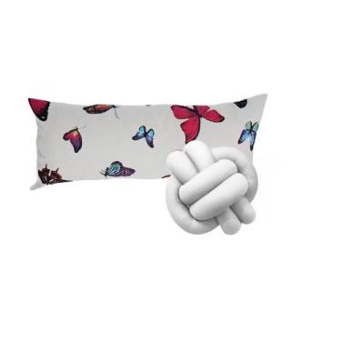 Imagem de Kit Luxo Casa 1 Almofada Baguete Borboleta + 1 Nó - Gabi Flor, Branco
