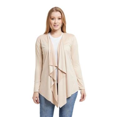 Imagem de Cardigan Feminino Casaco Kimono Suede - Wooks, P, Bege