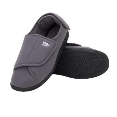 Imagem de Happy Touch Chinelos femininos para diabéticos, sapatos para linfedema, pés inchados, gancho e laço interno e externo, sapatos antiderrapantes para uso doméstico, Cinza, 12 Wide