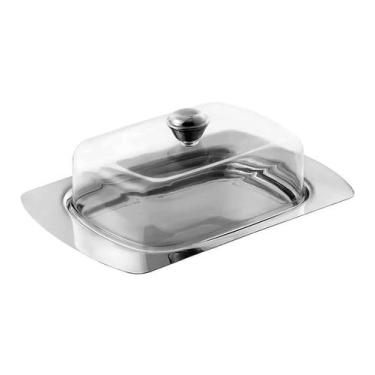 Imagem de Manteigueira 19cm Por 12,7cm Em Aço Inox Com Tampa De Acrílico - Mimo 