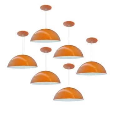 Imagem de Kit 6 Luminária Pendente Meia Lua 34cm Com Interior Branco Brilho Com 
