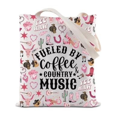 Imagem de ZJXHPO Presente para amantes de música country alimentado por café e música country reutilizável sacola de compras de supermercado para bebedores de café, Bolsa Coffee Music, Medium