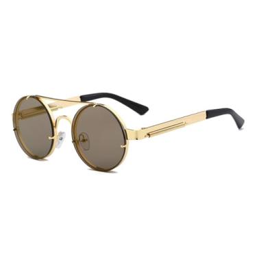 Imagem de JRLLFD Óculos de sol retrô steam punk masculino, óculos de sol redondos vermelhos para mulheres, óculos de sol vintage de metal, óculos de sol UV400, 11, tamanho único