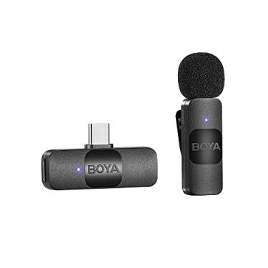 Imagem de BOYA BY-V10 Microfone de lapela sem fio para smartphone Android e laptop - Microfone condensador USB C omnidirecional para gravação de vídeo para entrevista, podcast, vlog, transmissão ao vivo