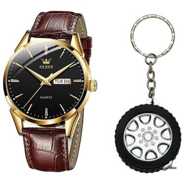 Imagem de Relógio Masculino De Luxo Olevs Dourado Social + Chaveiro