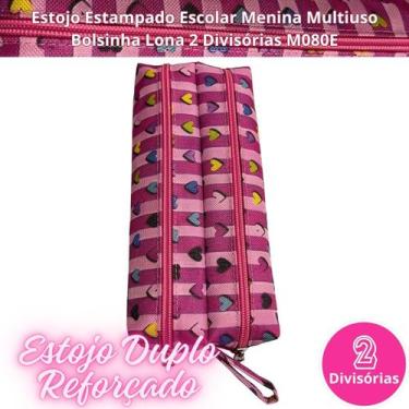 Imagem de Estojo Estampado Escolar Menina Multiuso Bolsinha Lona 2 Divisórias M0