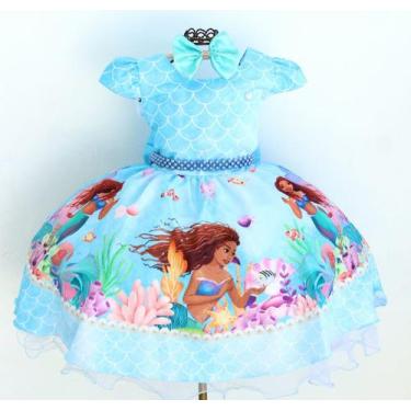 Imagem de Vestido Tematico Sereia Halle Bailey Luxo Com Tiara - Festa Luxo, Azul
