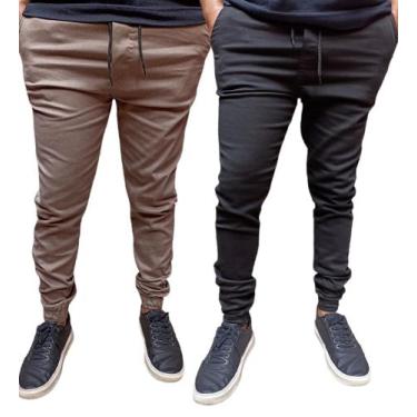 Imagem de Kit 2 calças jogger masculino sarja e jeans com elastano produto a pro