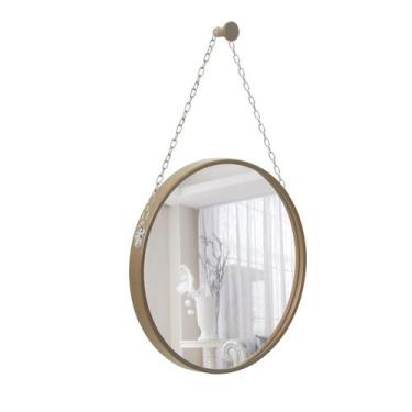 Imagem de Espelho Decorativo Adnet Marrom Alça Corrente Cromada 50 cm Redondo - 