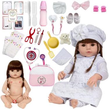 Imagem de Bebe Reborn Recém Nascida Pode Dar Banho Kit Acessórios Luxo - Cegonha