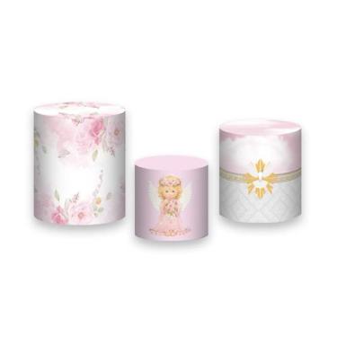 Imagem de Trio de Capas de Cilindro -  Batizado Anjinhas Floral 002 - Via Cores