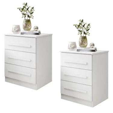 Imagem de Kit com 2 Criado Mesa de Cabeceira MDP 3 Gavetas - Benetil, Branco