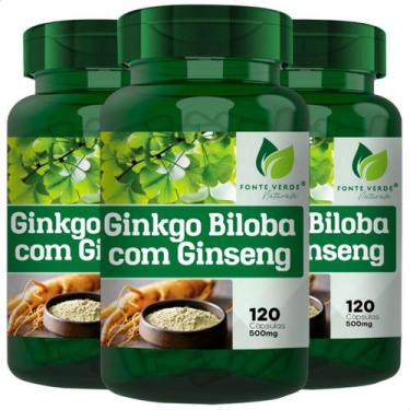 Imagem de 3 Potes Ginkgo Biloba + Ginseng Kit 360 Cáps - Fonte Verde