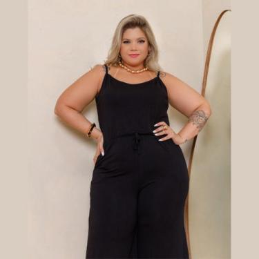 Imagem de Macacão Feminino Alcinha Pantacourt Plus Size - Rosana Farcait, Preto,
