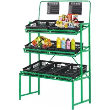 Imagem de Suporte de cesta de frutas e vegetais, suporte de exibição de boca chanfrada para lojas, mercados de fazendeiros, prateleira de supermercado – estrutura de ferro, estilo 4