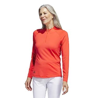 Imagem de adidas Camisa polo feminina de golfe de manga comprida com zíper, Vermelho brilhante, P
