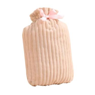 Imagem de Garrafa de água quente com tampa, bolsa de água quente de 1L para compressa quente e fria, aquecedor de pés de mão para gravata borboleta de inverno - bege