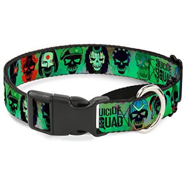 Imagem de Buckle-Down Coleira para cães com gamarra de personagens do Esquadrão Suicida, verdes/multicolorido, 3,8 cm/45,7 a 81,2 cm/Grande